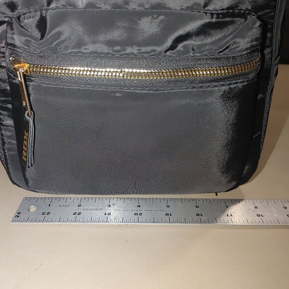 BX Black Nylon Mini Backpack Gold Zippers Logo Compact Gym Travel School Dogwalk - Picture 5 of 9